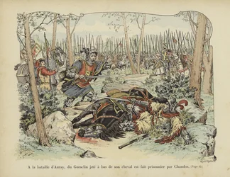 Bertrand du Guesclin thrown by his horse and captured by Sir John Chandos, Battle of Auray, 1364